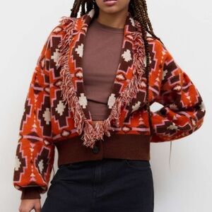 Cider Vibrant Orange and Brown Geometric Cardigan